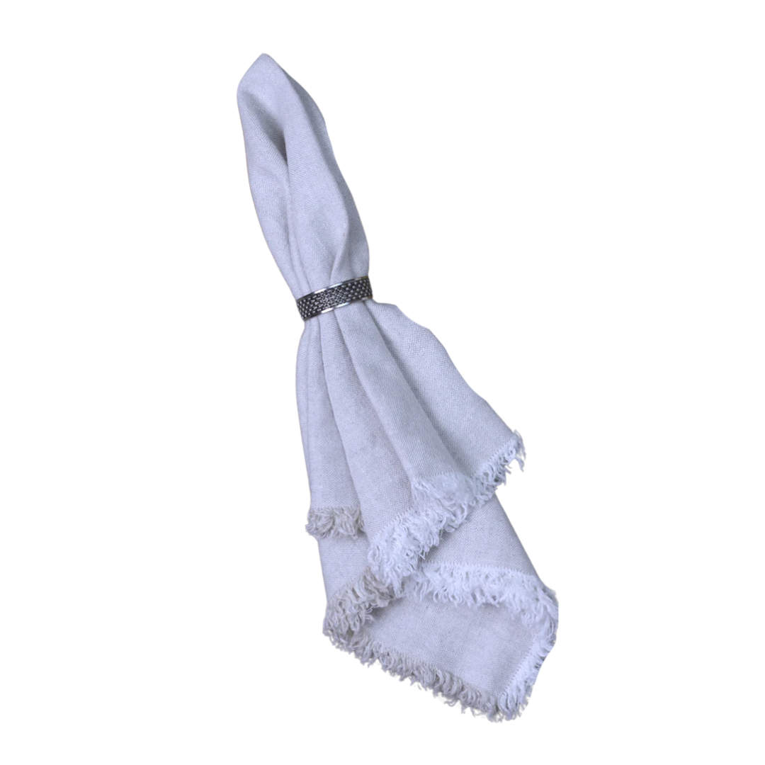 Linen Napkin - Stonewashed - White with Frayed Edges