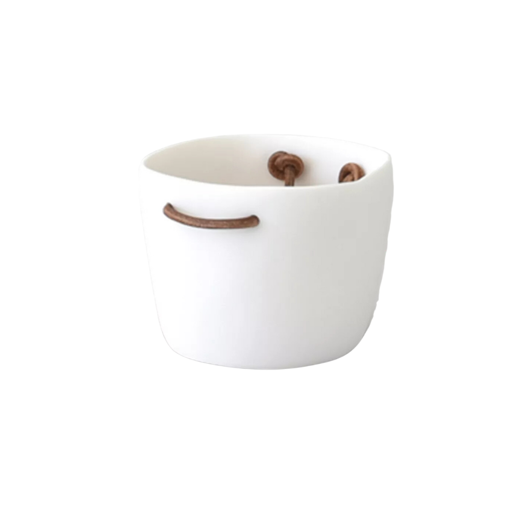 Small Ice Bucket w/Leather Handles -  White
