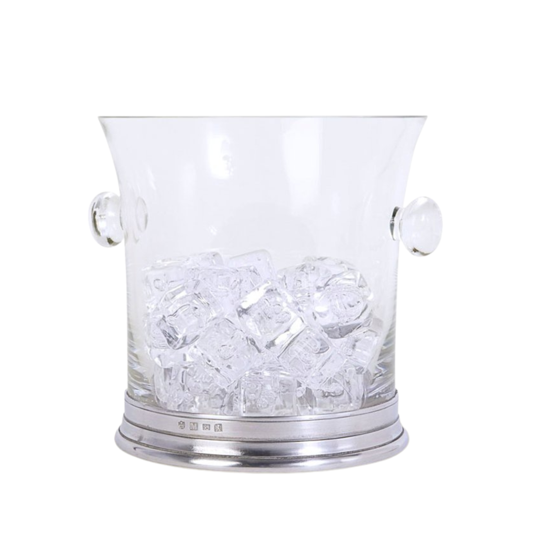 Crystal Ice Bucket w/Handles & Tongs Set
