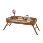 Artifacts Trading Company Breakfast Tray & Table with Glass Insert in Honey Brown