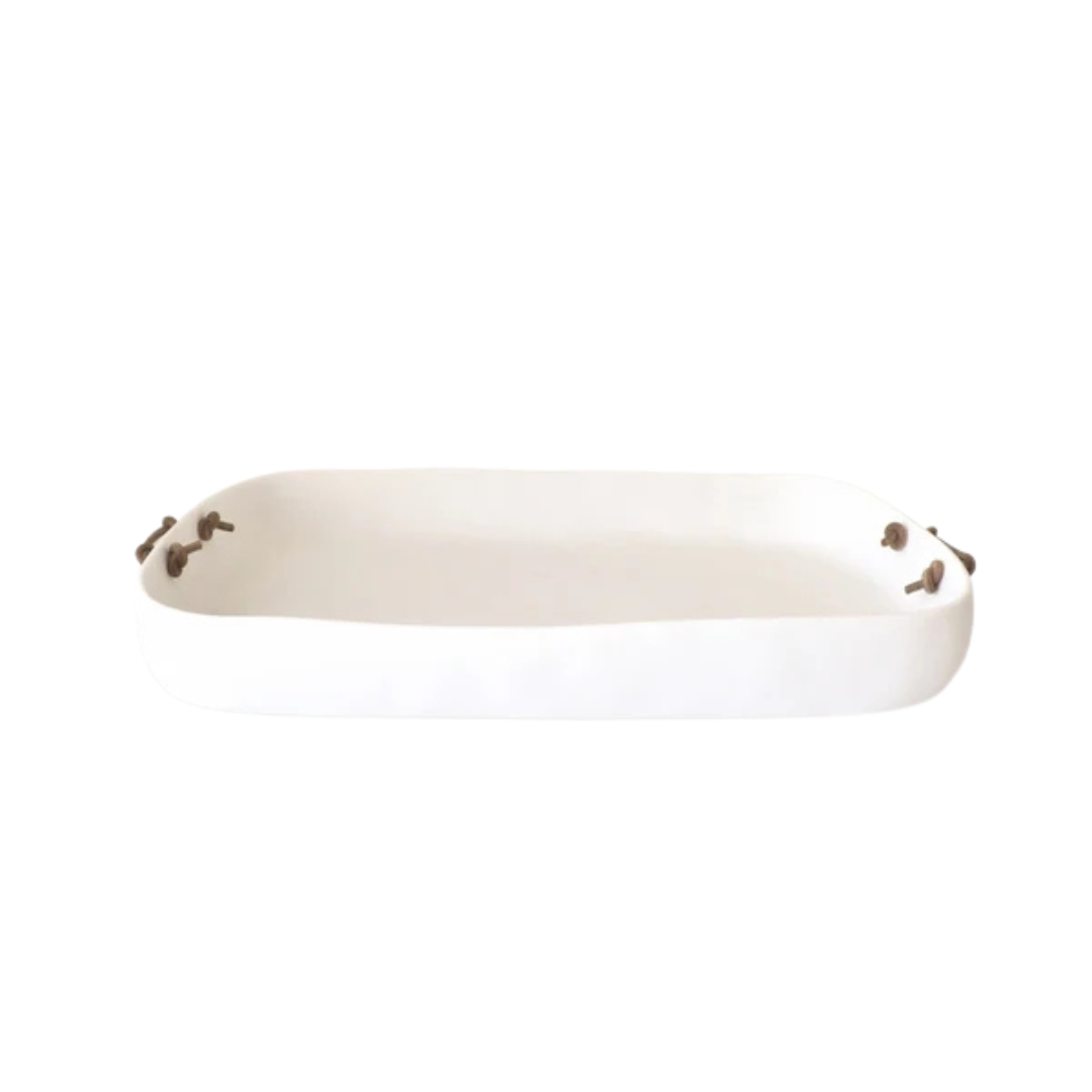 XL Tray w/Leather Handles - White