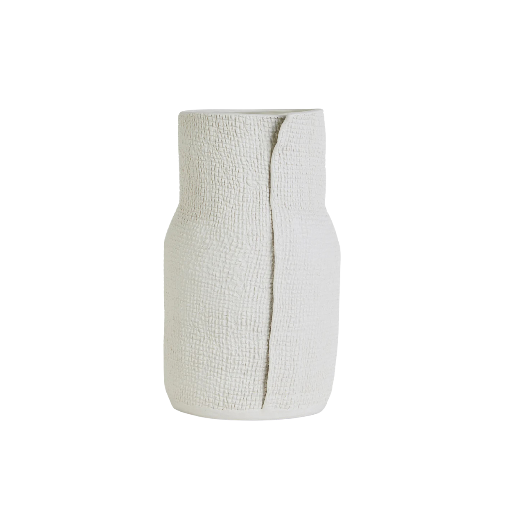 Small Burlap Bottle Vase in White