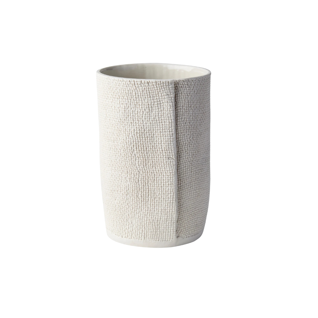 Small Burlap Cylinder in White