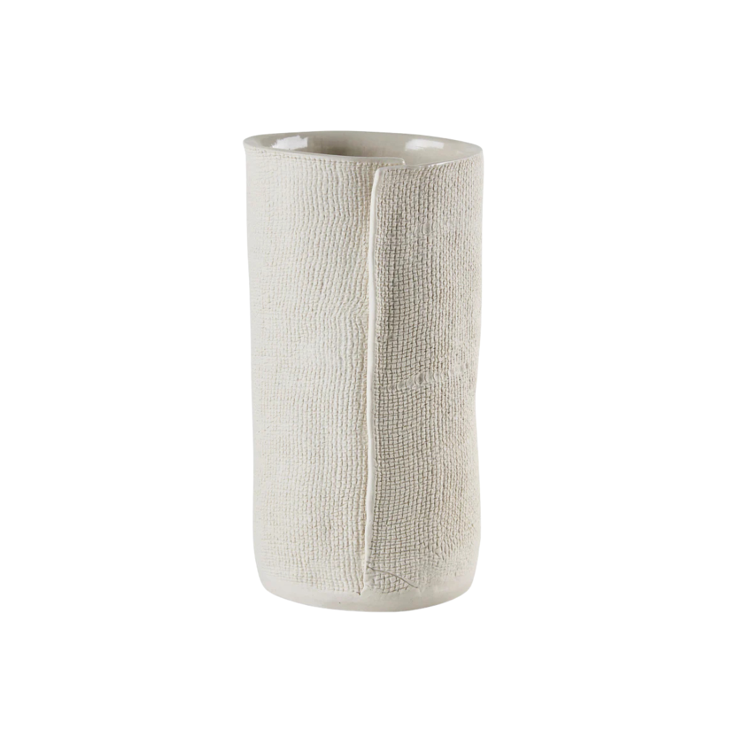 Medium Burlap Cylinder in White