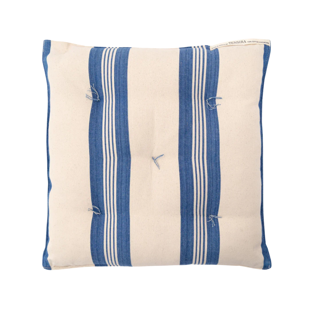 Tensira Square Chair Cushion - Sky Blue/Off White Stripe