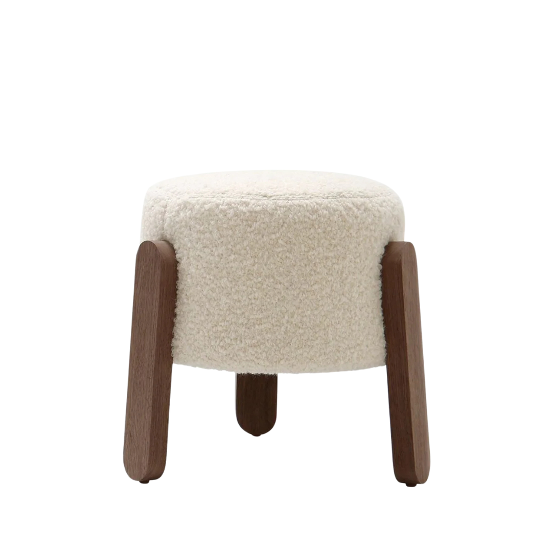 Lou Round Stool in Orsetto Cream w/ Greywash
