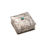 Silver Dimpled Box w/ Cross & Turqoise Stone