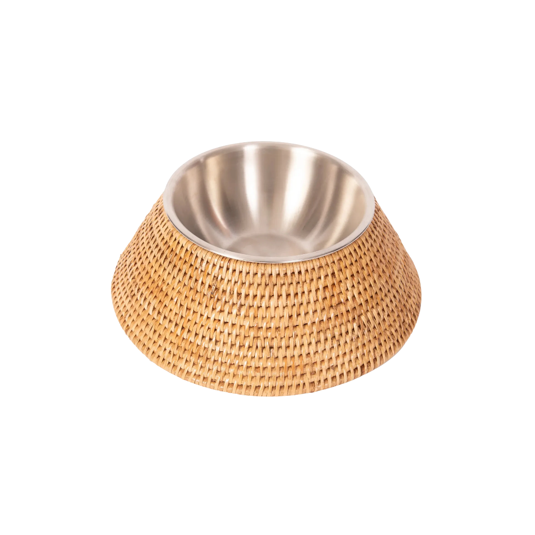 Artifacts Trading Company Rattan Pet Bowl w/ Removable Stainless Steel Bowl