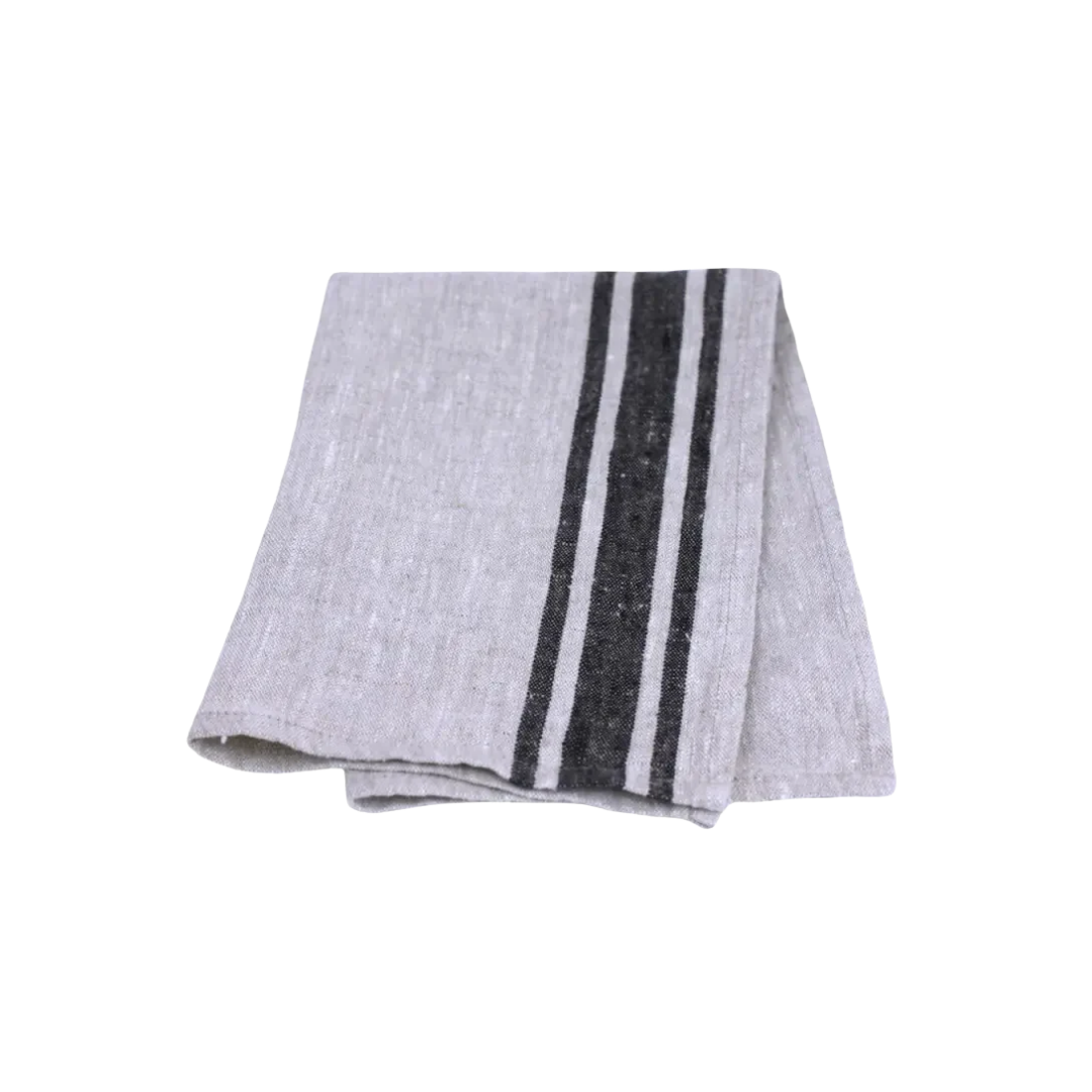 Stonewashed Linen Guest Towel, Grey w/ Black Stripes