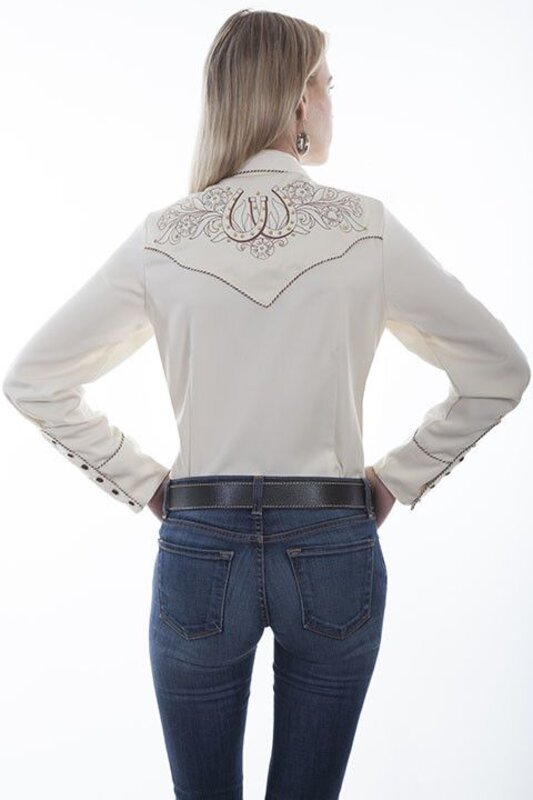 Scully Leather Women's Scully Roses and Horseshoes Embroidered Shirt