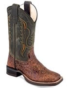 Old West Children's Old West Green/Brown Square Toe Leather Boot - REG $67.95 NOW 20% OFF