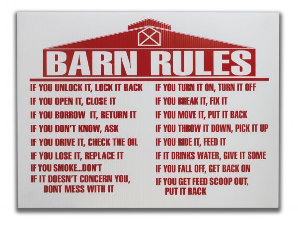 Barn Rules Sign Coated Wafer Board Gass Horse Supply Western