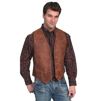 Scully Leather Men's Scully Vintage Leather Vest, Brown