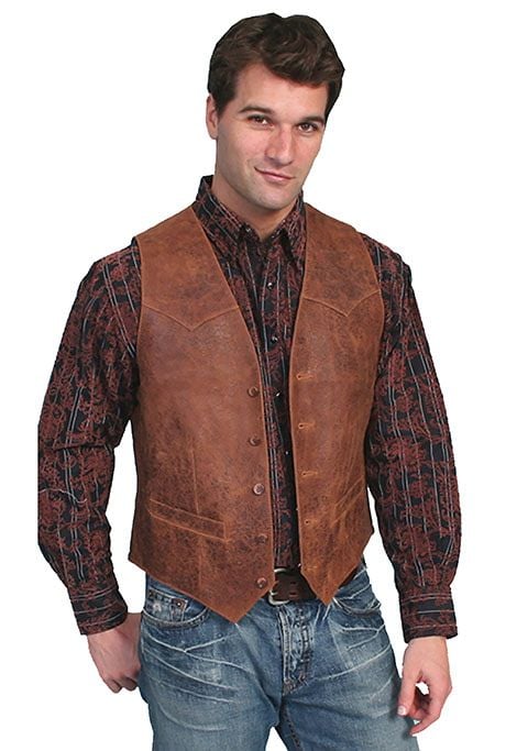 Men&#39;s Vintage Leather Vest, Brown - Gass Horse Supply & Western Wear