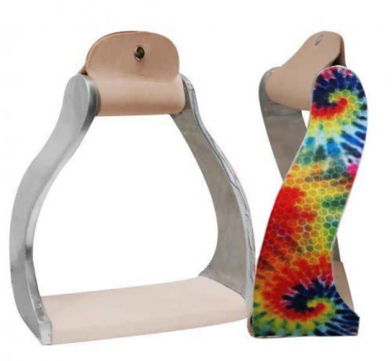 Showman Twisted Angled Aluminum Western Stirrups with Tie Dye Print