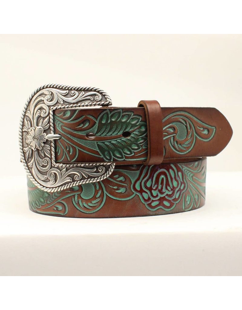 Ariat Tooled Leather Belt, Turquoise 