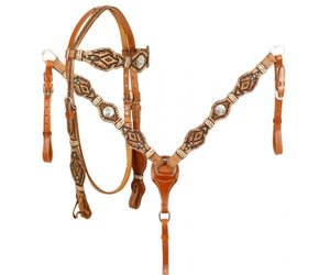 Showman Leather Bridle /& Breast Collar Set w// TEAL Filigree Print NEW HORSE TACK