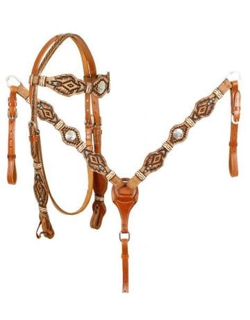 Showman Rawhide Braided Browband Headstall and Breastcollar Set