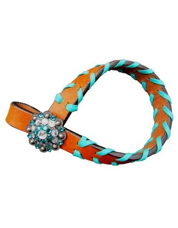 Showman Leather Tie Down Keeper - Turquoise Lace