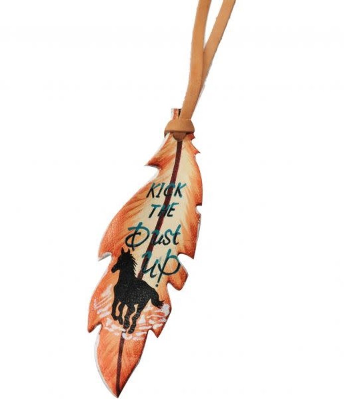 Showman Leather Saddle Charm - "Kick the Dust Up" Feather