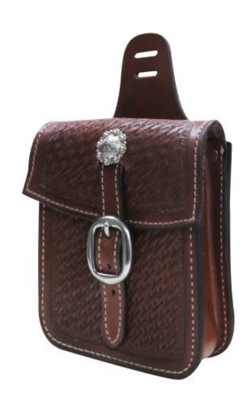 Showman Basket Tooled Leather Saddle Pocket, M.Oil