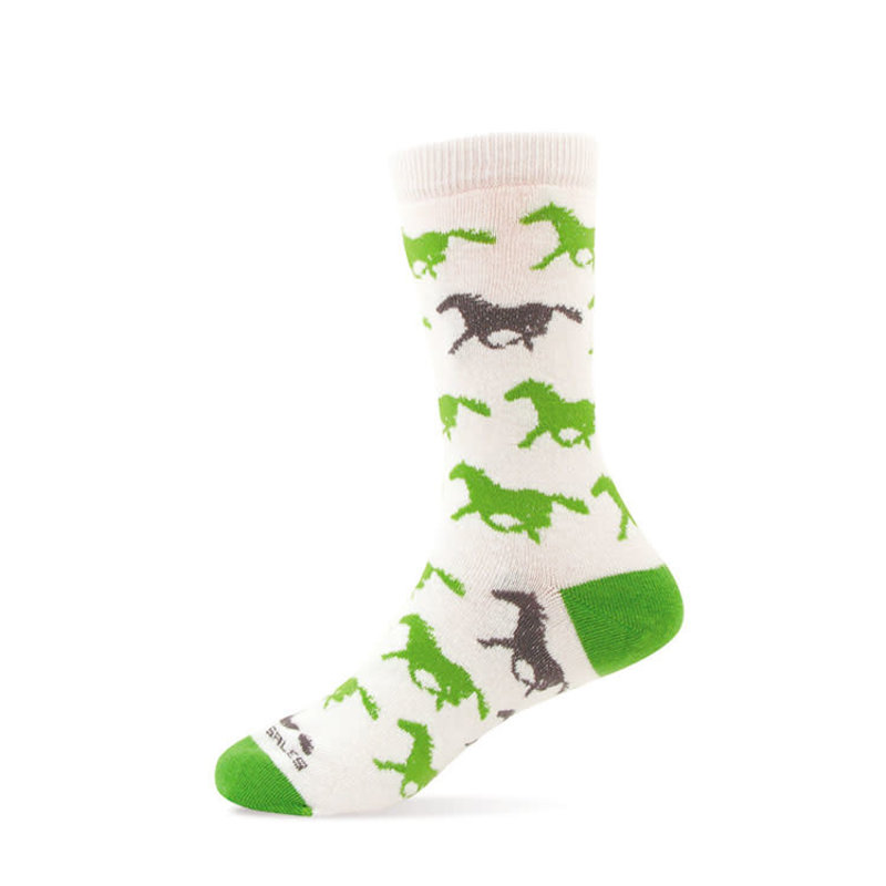 Children's or Youth Sock-Charcoal & Lime Horses