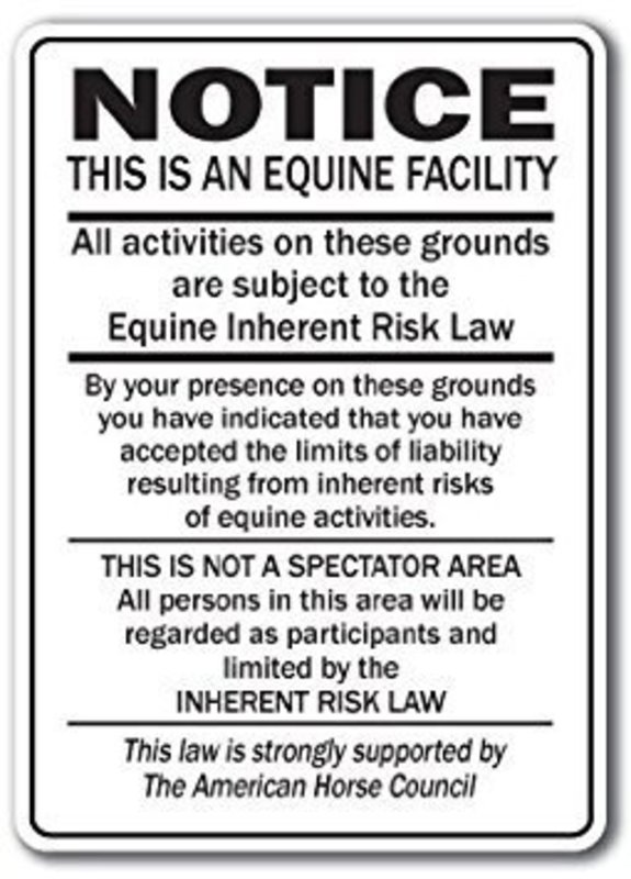 Arrent NOTICE - Equine Inherent Risk Law (portrait) - Metal