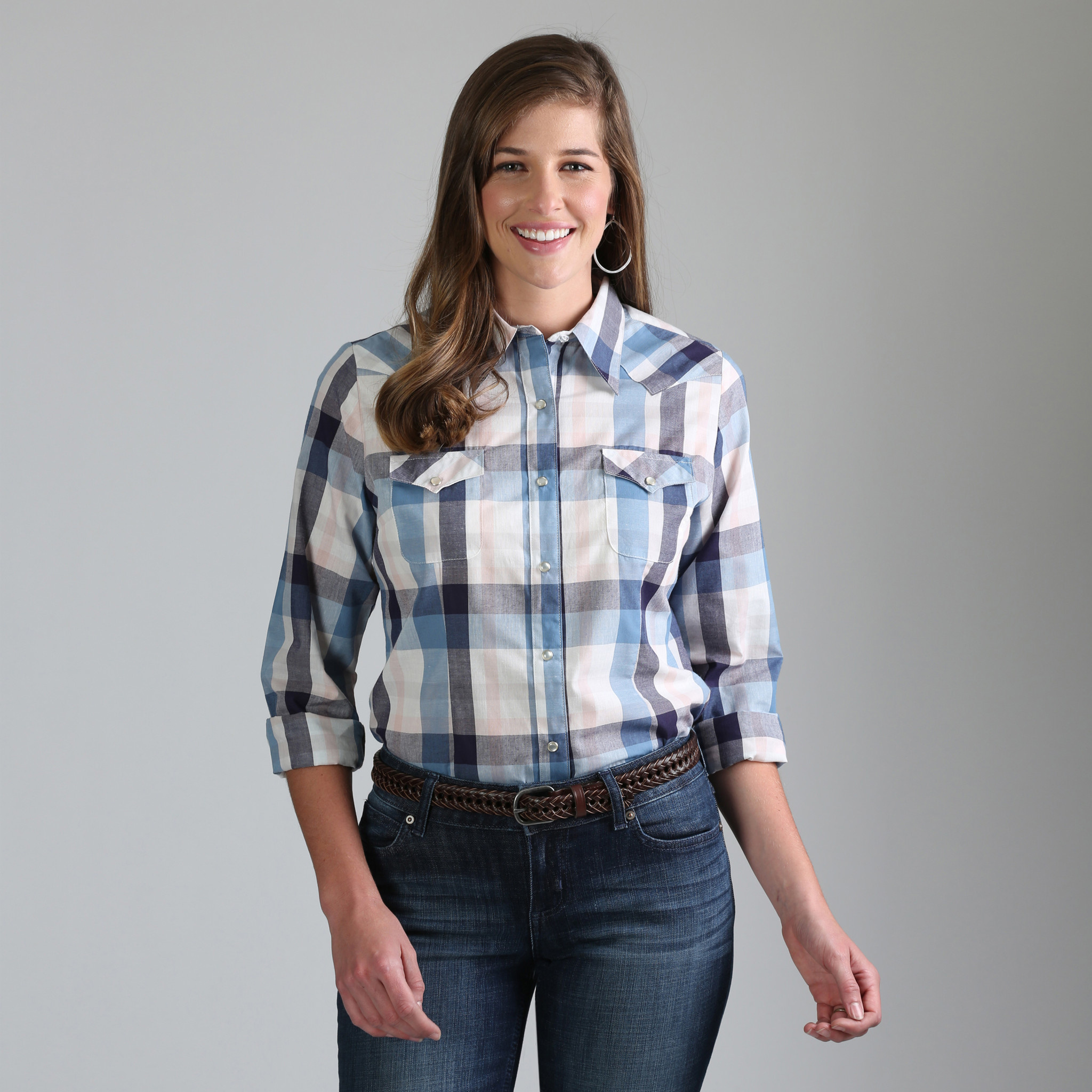 Women's Wrangler Blue/Grey Plaid Shirt 