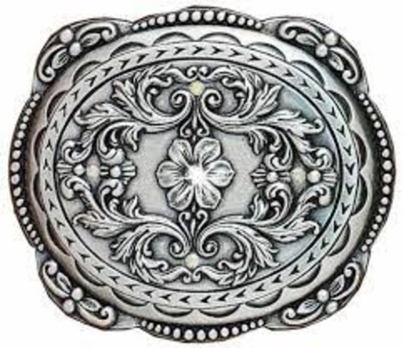 Belt Buckle - Youth Oval Rhinestone Edged Floral