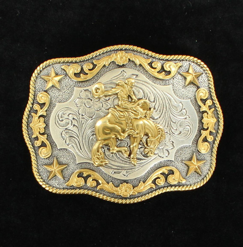 Nocona Belt Buckle - Saddle Bronco Antique Silver/Antique Gold