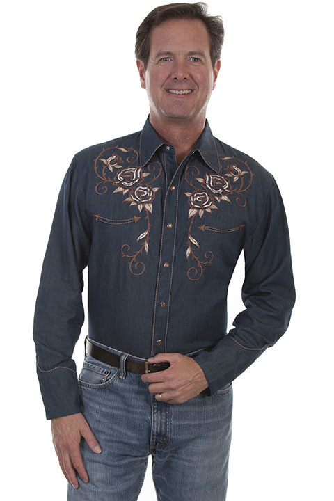 embroidered denim shirt mens