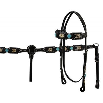 Showman Showman™ Tack Set - Basket Weave Tooling Accented w/Turquoise Stones w/7' Reins