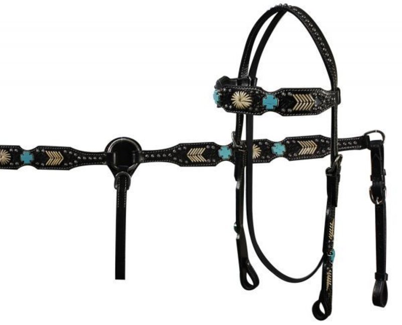 Showman Showman™ Tack Set - Basket Weave Tooling Accented w/Turquoise Stones w/7' Reins