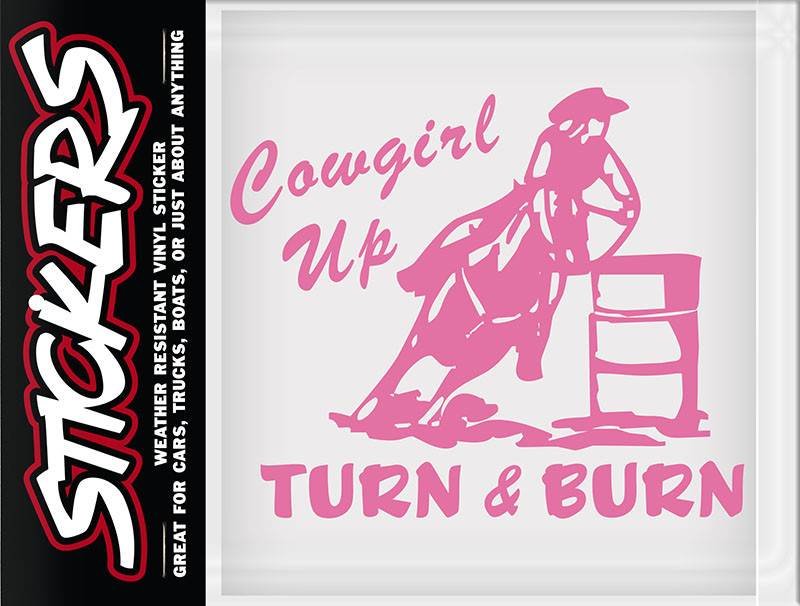 WEX Decal - Cowgirl Up - Turn & Burn Pink 1/2" x 4-1/2"
