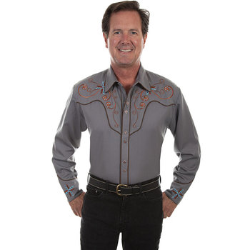 Scully Leather Men's Scully Scroll & Cross Embroidered Western Shirt