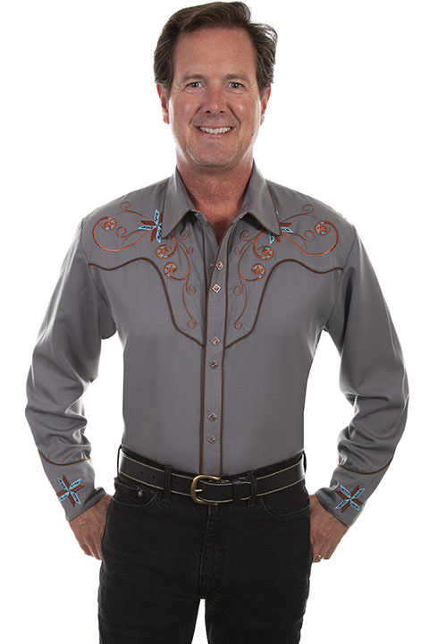 Men's Scully Scroll & Cross Embroidered Western Shirt - Gass Horse ...