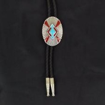 Bolo Tie - Turquoise Stone w/ Red Accents