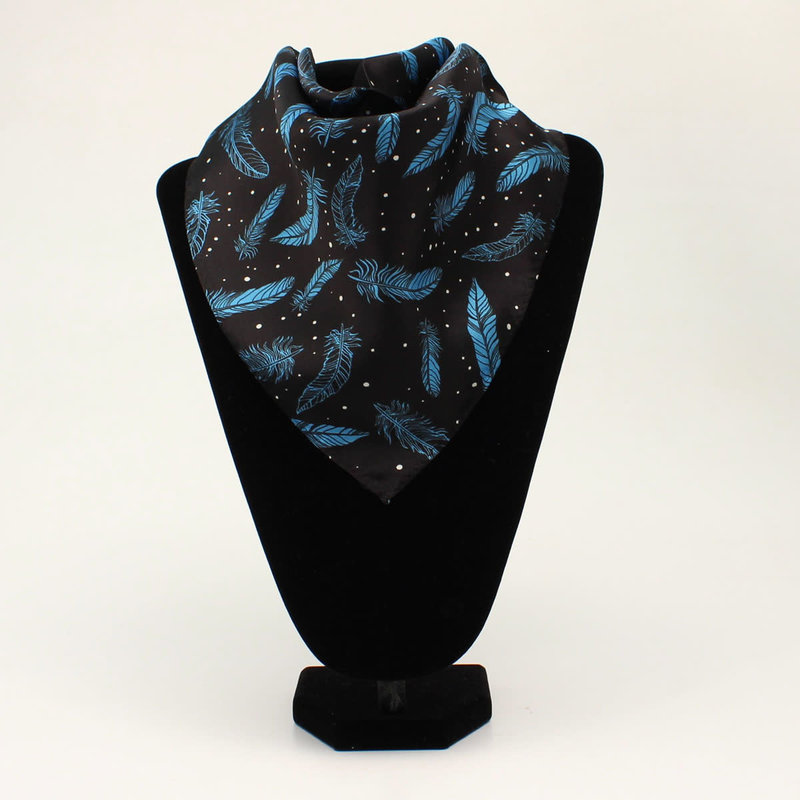 Wild Rags Silk Scarf - Navy Blue Feathers