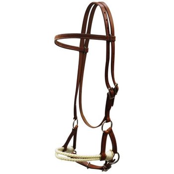 Showman Side Pull, Double Stitched Leather with double rope nose.