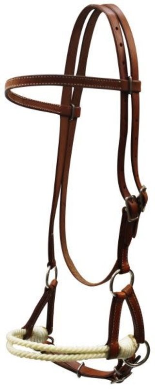 Showman Side Pull, Double Stitched Leather with double rope nose.