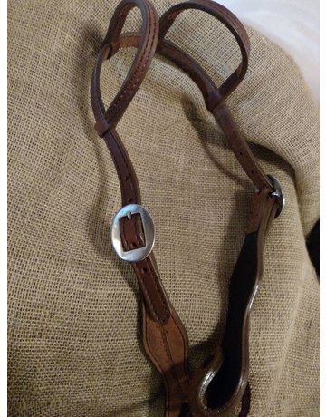Circle L Circle L Two Ear Headstall, Split Cowhide, Barb Wire Embossed, U.S.A. Made - Horse Size