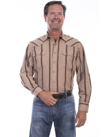 Scully Leather Men's Scully Constructed Piece Stripe Shirt - Tan (Reg $82.95 NOW 20% OFF!)
