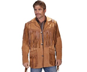 Men's Western Style Black Cowboy Fringes Beads Patches Leather