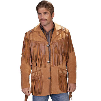 Scully Leather Men's Scully Handlaced Beaded Boar Suede Fringe Jacket