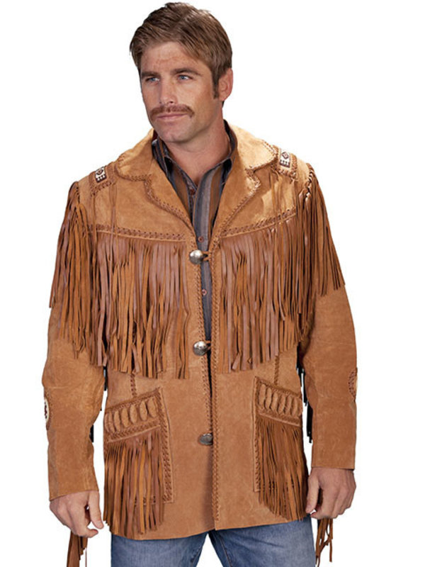 Scully Leather Men's Scully Handlaced Beaded Boar Suede Fringe Jacket