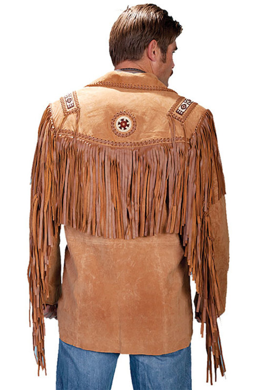 Scully Leather Men's Scully Handlaced Beaded Boar Suede Fringe Jacket