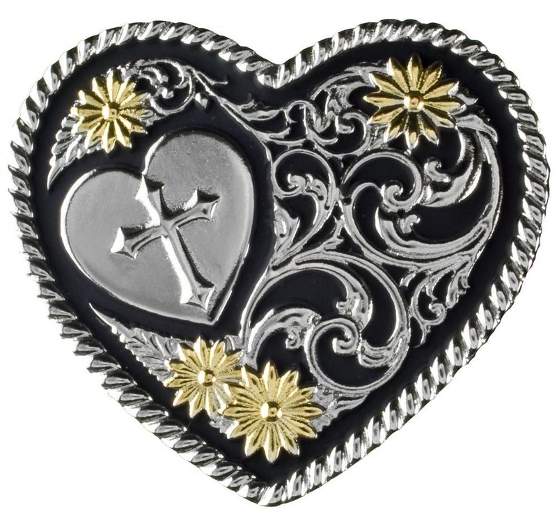 Western Fashion Accessories Belt Buckle - Heart, Cross, Gold Petals, Rope Edge