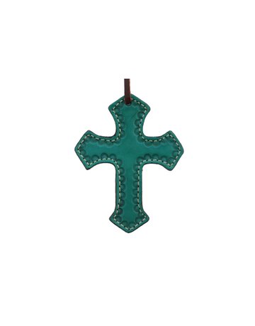 Alamo Saddle Charm Turquoise Cross with Shell tooled Border