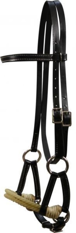 Showman Side Pull, Double Stitched Leather with double rope nose.