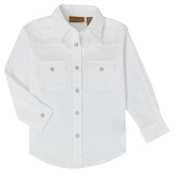 Girl's Wrangler White Western Snap Shirt - Gass Horse Supply & Western Wear